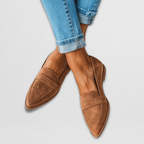 Women's pointed-toe slip-on loafers with vamp trim and low heels