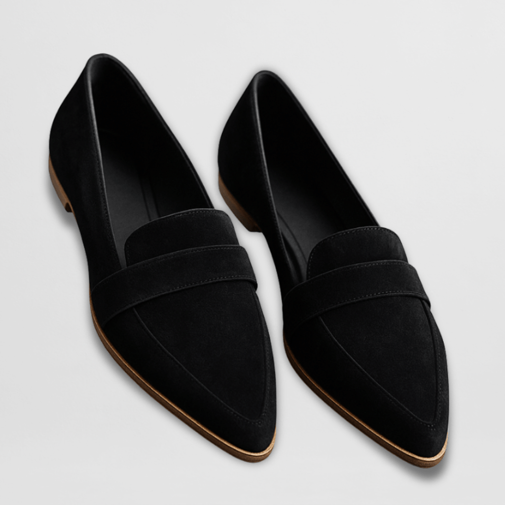 Women's pointed-toe slip-on loafers with vamp trim and low heels