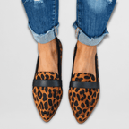 Women's pointed-toe slip-on loafers with vamp trim and low heels