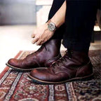Men's lace-up ankle boots with rounded toes and stitched panel detailing