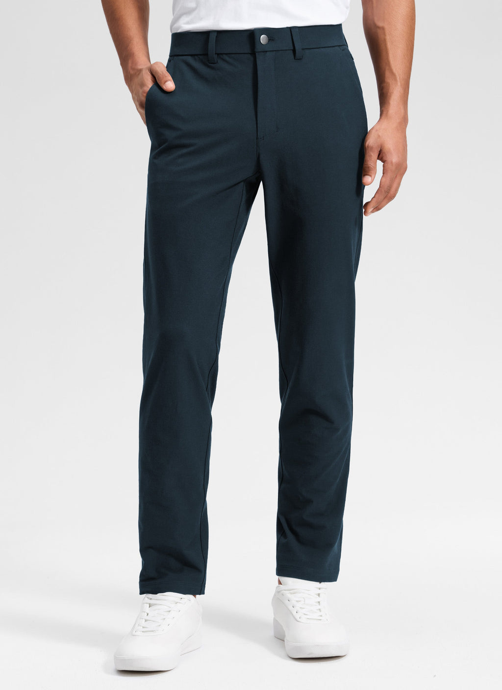 Men's straight leg chino trousers with belt loops, button fastening and front pockets