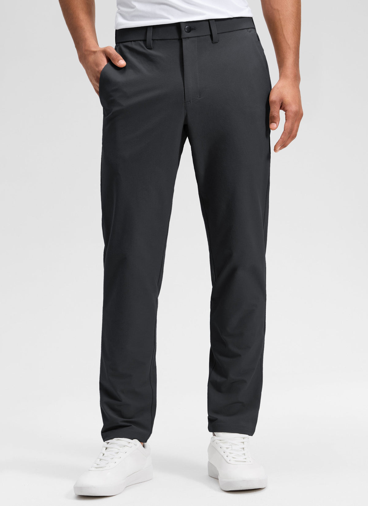 Men's straight leg chino trousers with belt loops, button fastening and front pockets