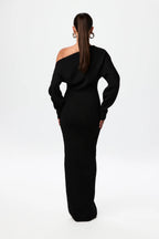 Women's asymmetric one-shoulder knit maxi dress with long sleeves