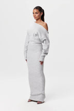 Women's asymmetric one-shoulder knit maxi dress with long sleeves