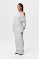 Women's asymmetric one-shoulder knit maxi dress with long sleeves