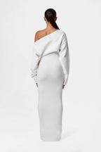Women's asymmetric one-shoulder knit maxi dress with long sleeves