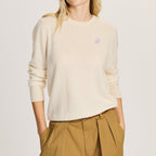Women's white crew neck sweater with shell embroidery