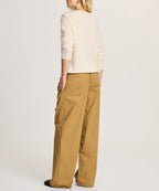 Women's white crew neck sweater with shell embroidery