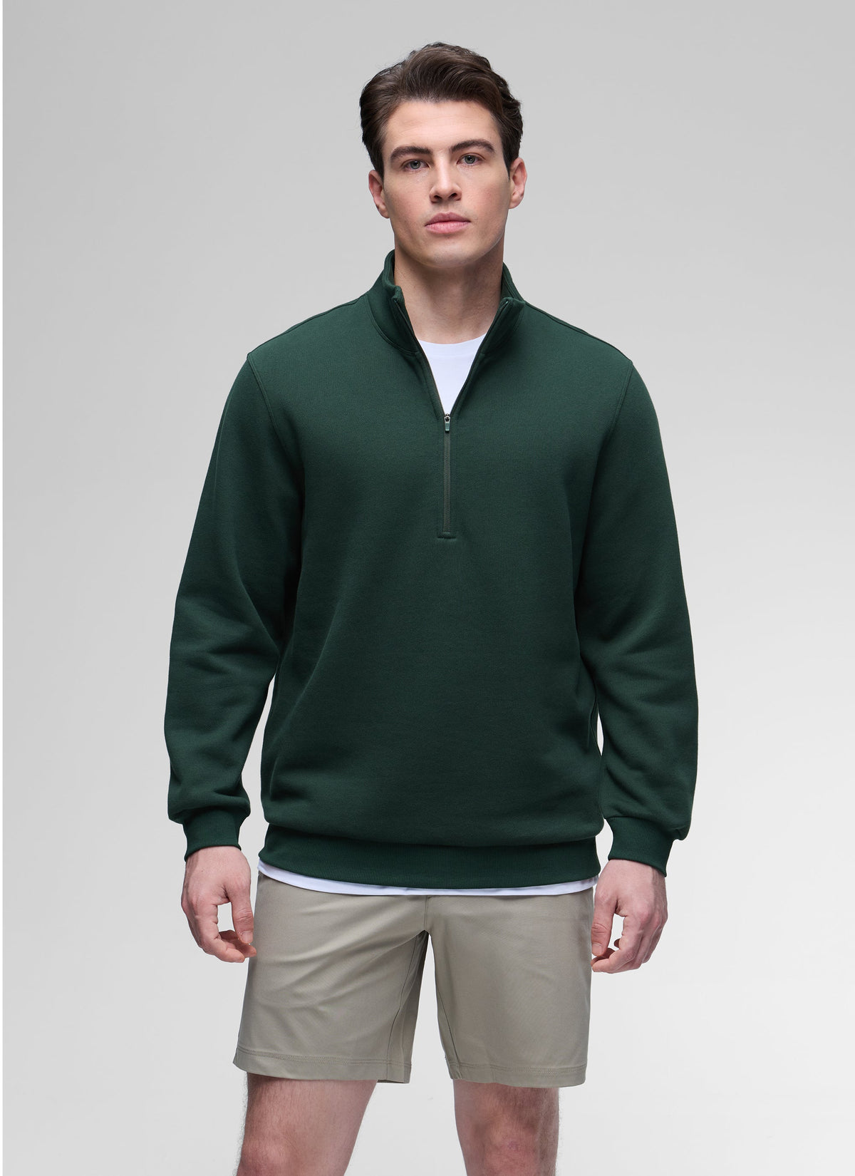 Men's plain half-zip mock neck sweatshirt with long sleeves