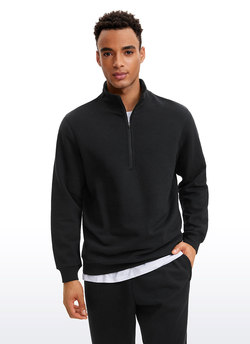 Men's plain half-zip mock neck sweatshirt with long sleeves