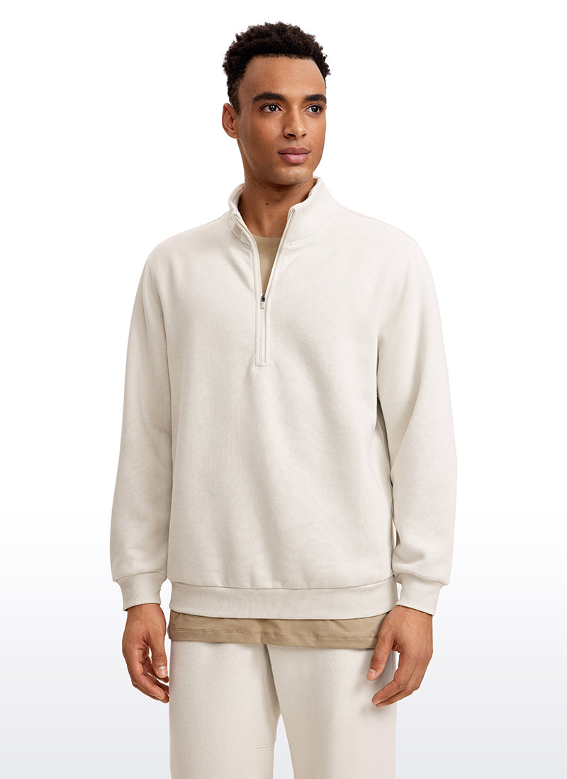 Men's plain half-zip mock neck sweatshirt with long sleeves