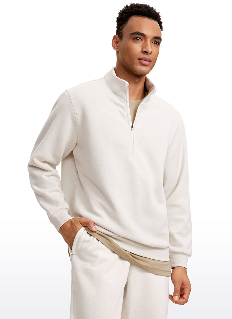 Men's plain half-zip mock neck sweatshirt with long sleeves