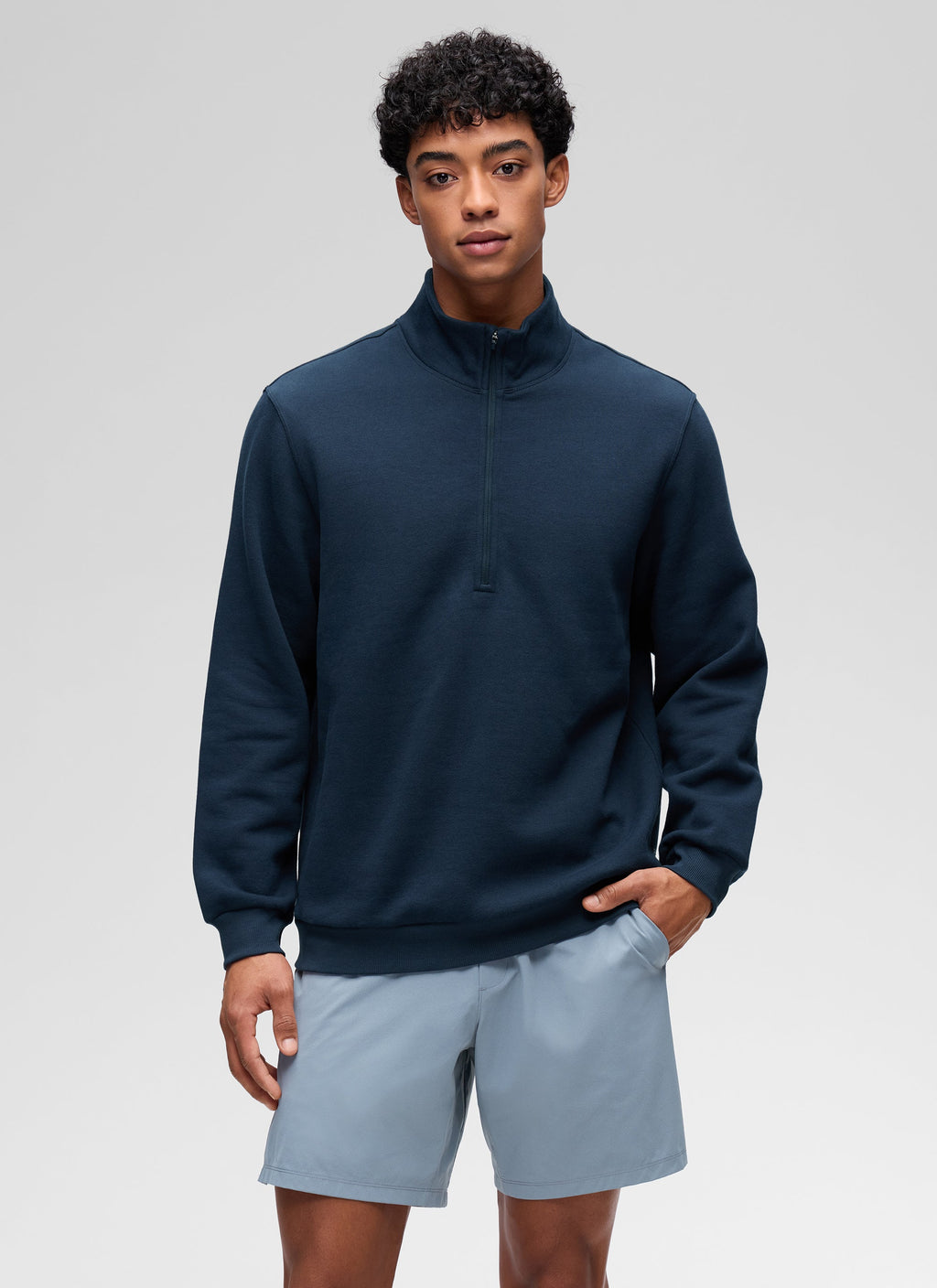 Men's plain half-zip mock neck sweatshirt with long sleeves