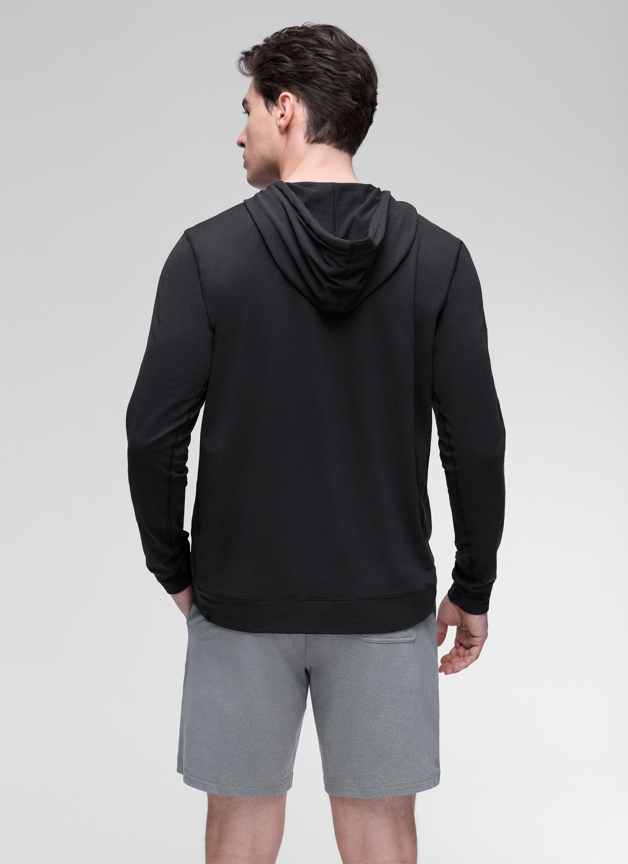 Men's long-sleeve pullover hoodie with drawstring hood and front pouch pocket