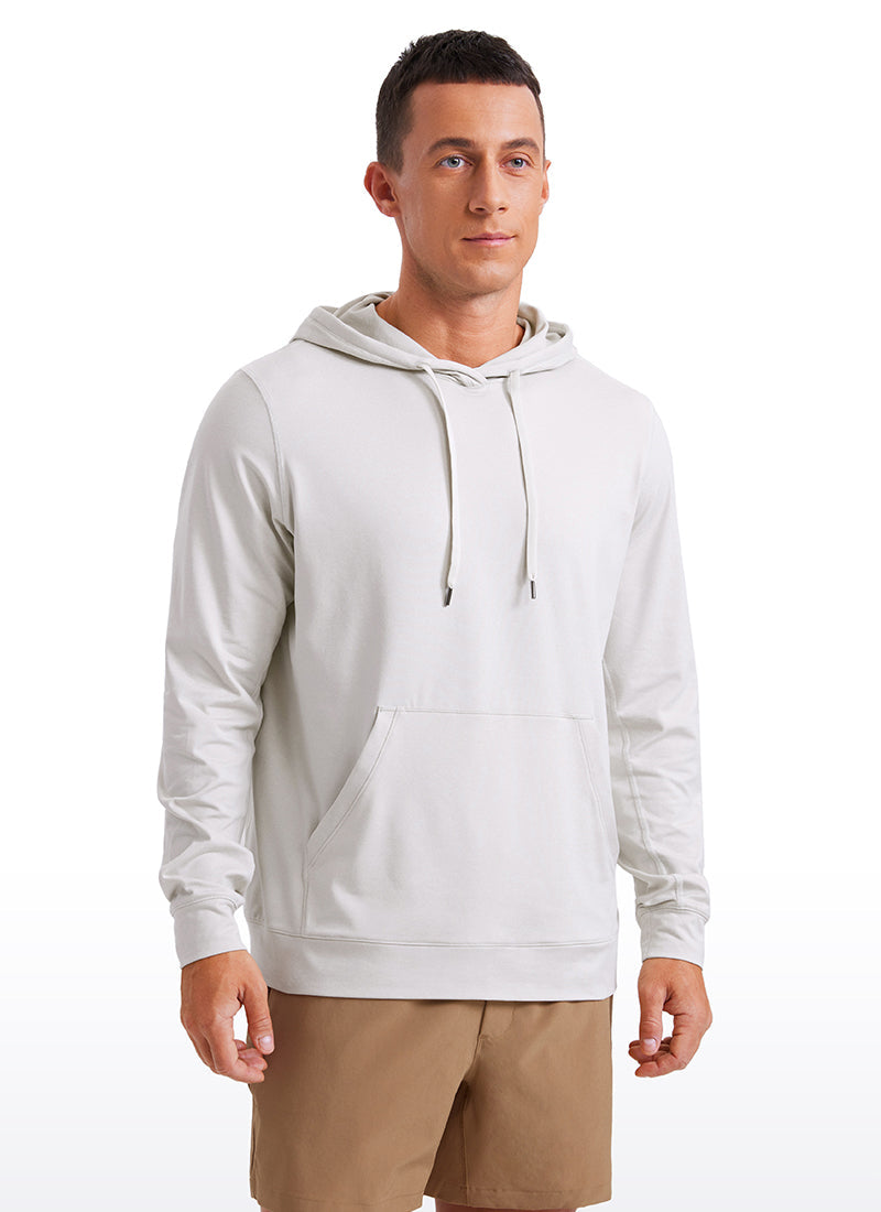Men's long-sleeve pullover hoodie with drawstring hood and front pouch pocket