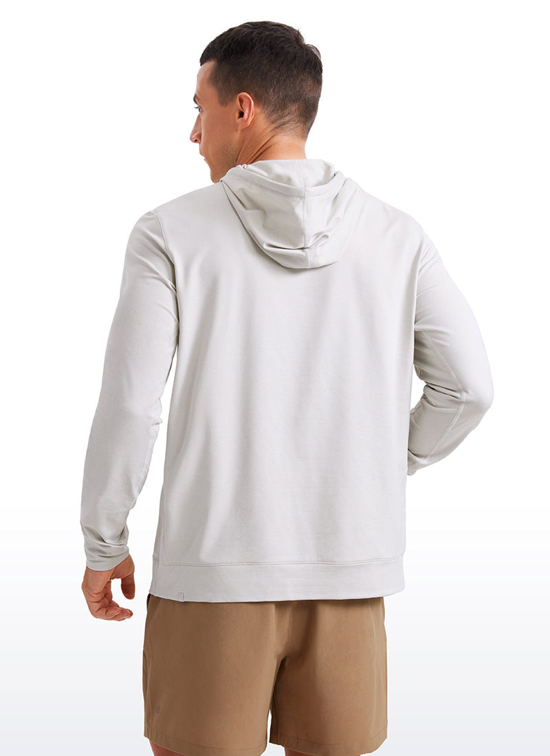 Men's long-sleeve pullover hoodie with drawstring hood and front pouch pocket