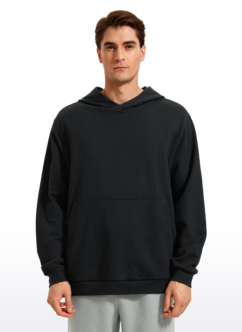 Men's black pullover hoodie with hood and front kangaroo pocket