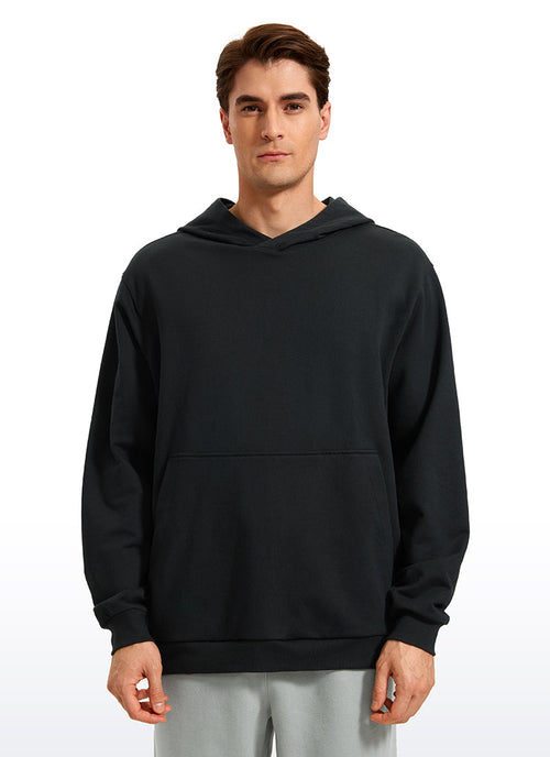 Men's black pullover hoodie with hood and front kangaroo pocket