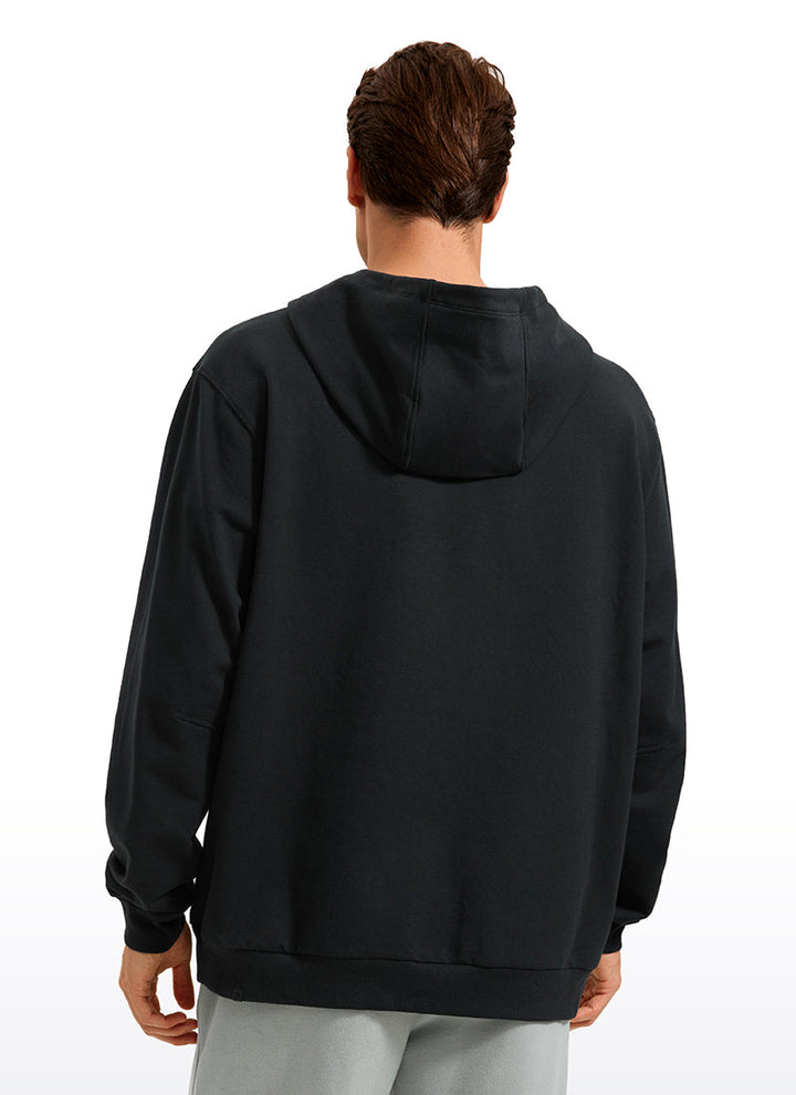 Men's black pullover hoodie with hood and front kangaroo pocket