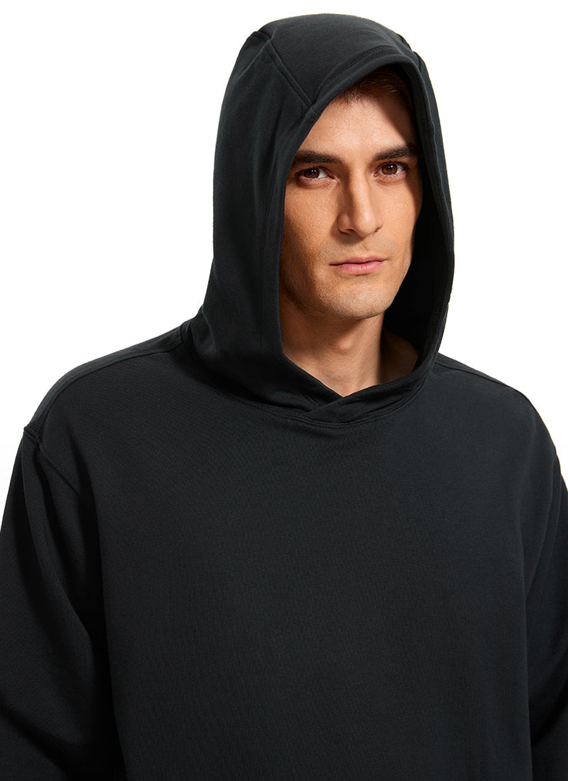 Men's black pullover hoodie with hood and front kangaroo pocket