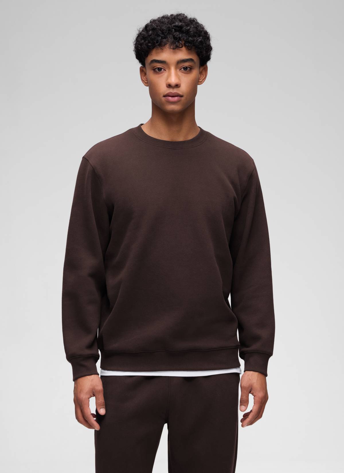 Men's plain fleece lined crew neck sweatshirt with ribbed trims