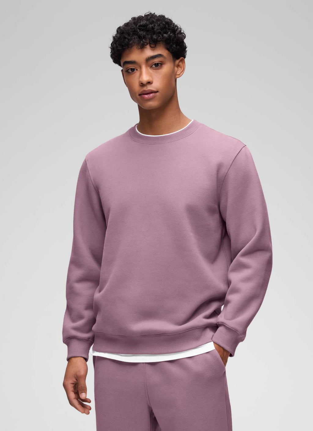 Men's plain fleece lined crew neck sweatshirt with ribbed trims