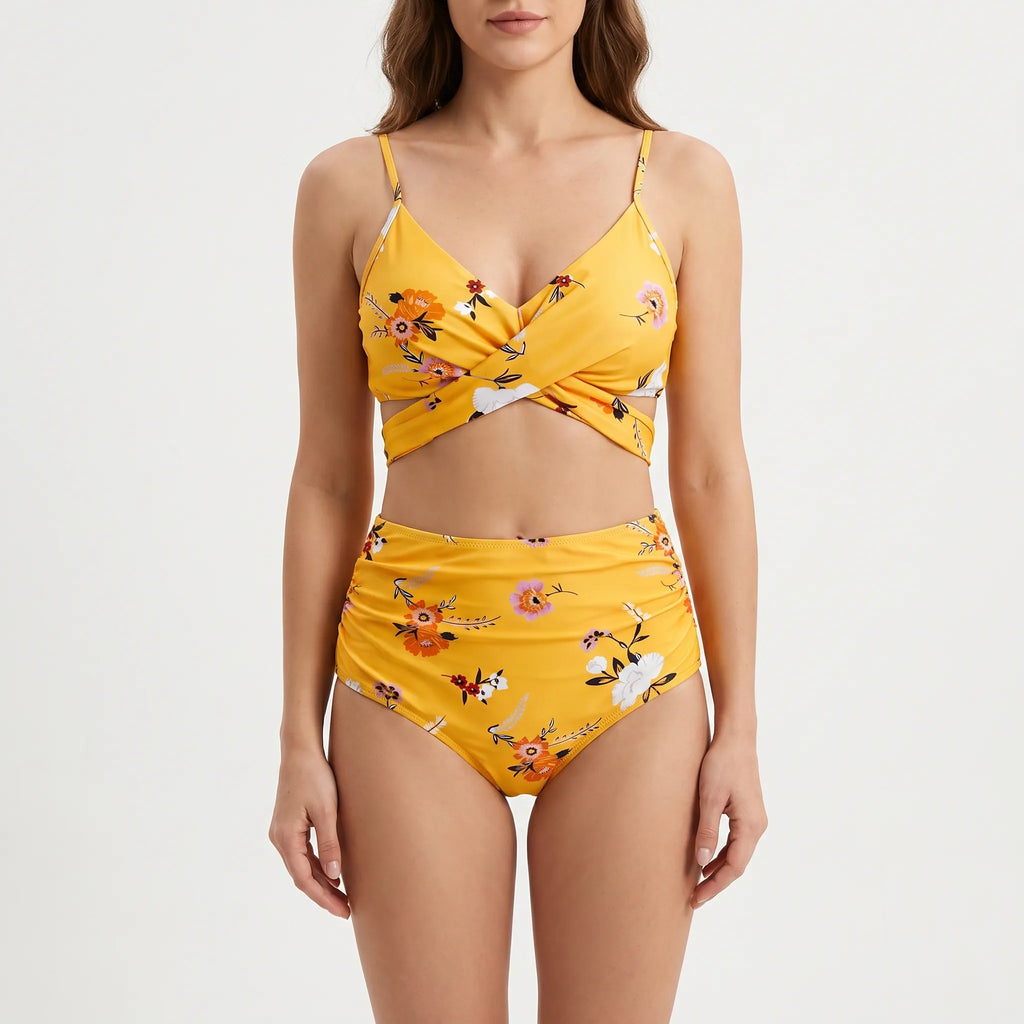 Naluwa  - Ladies High Waisted Floral Bikini Set Swimming At The Beach