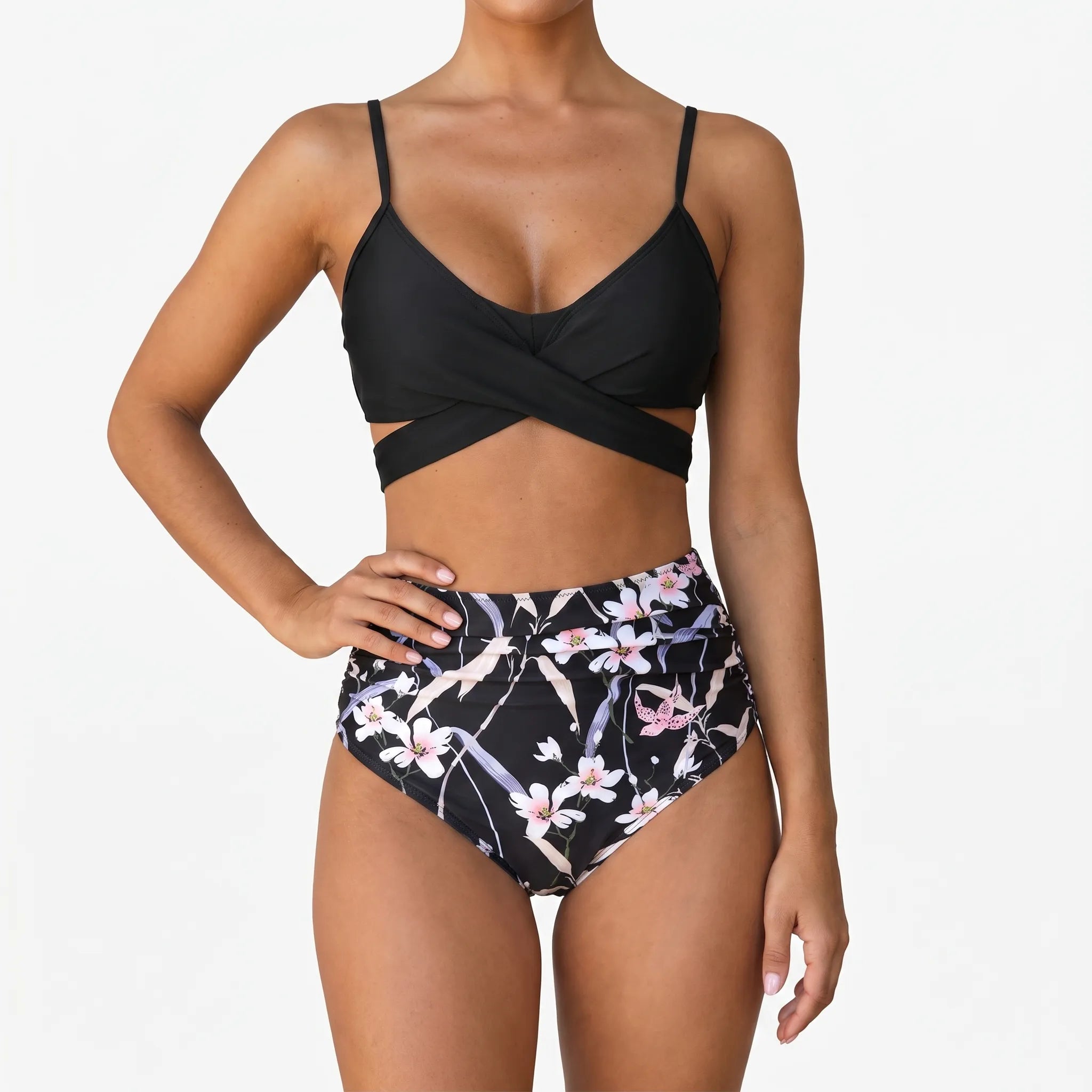 Naluwa  - Ladies High Waisted Floral Bikini Set Swimming At The Beach