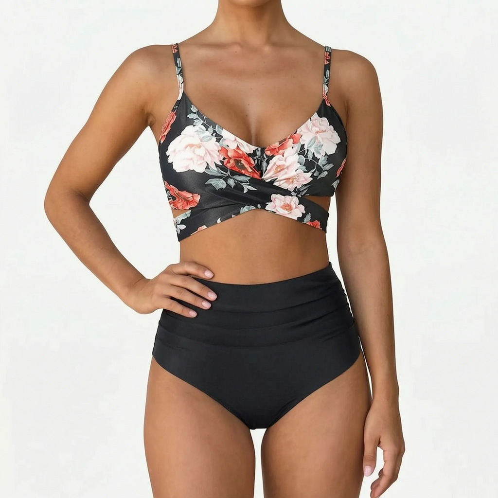 Naluwa  - Ladies High Waisted Floral Bikini Set Swimming At The Beach