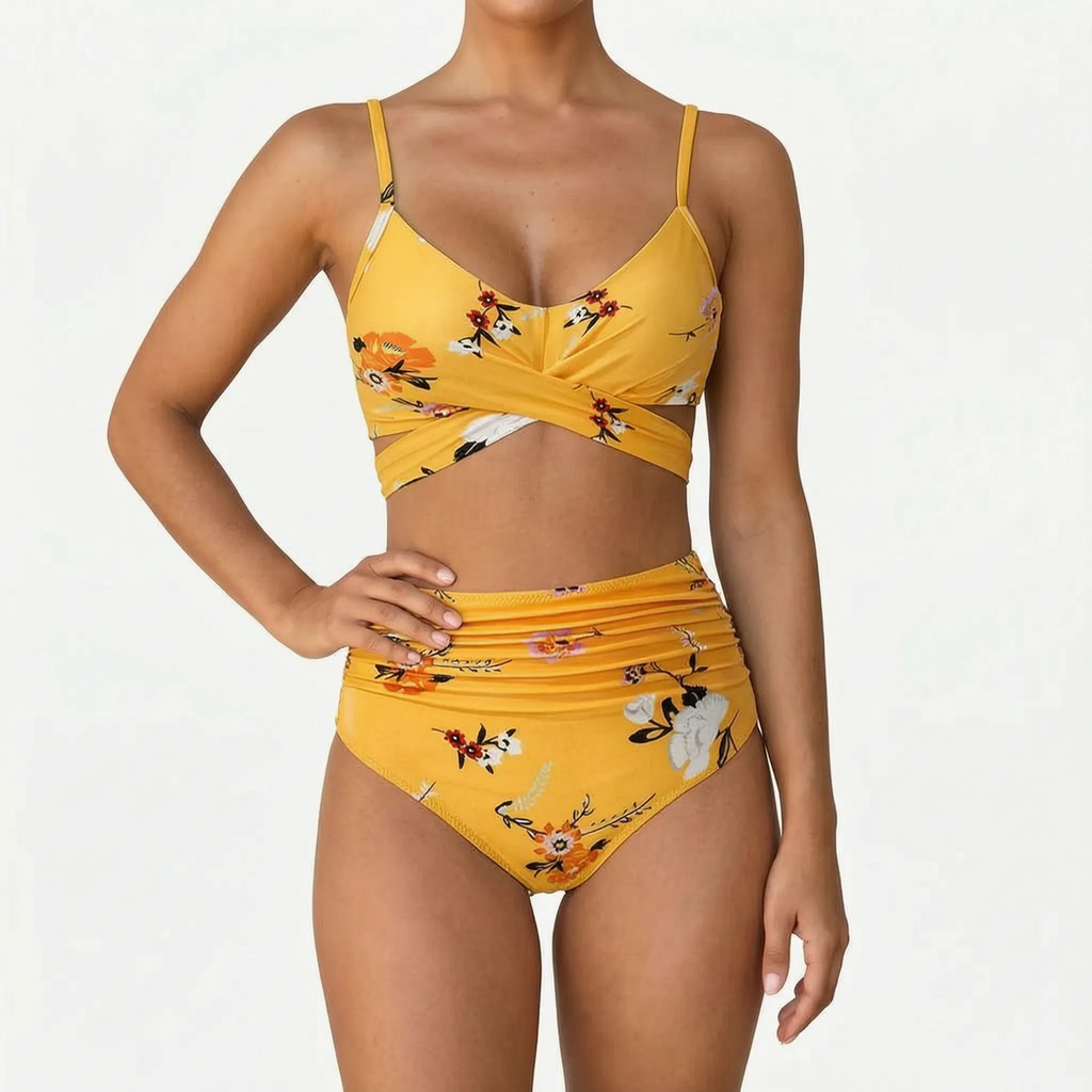 Naluwa  - Ladies High Waisted Floral Bikini Set Swimming At The Beach