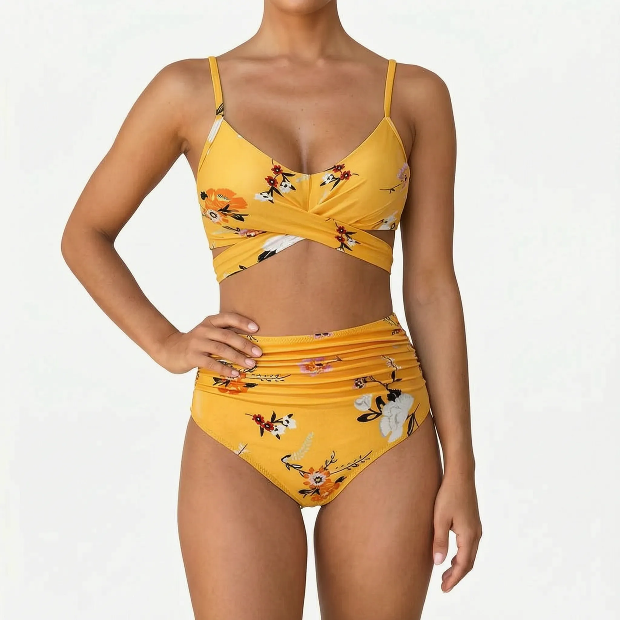 Naluwa  - Ladies High Waisted Floral Bikini Set Swimming At The Beach