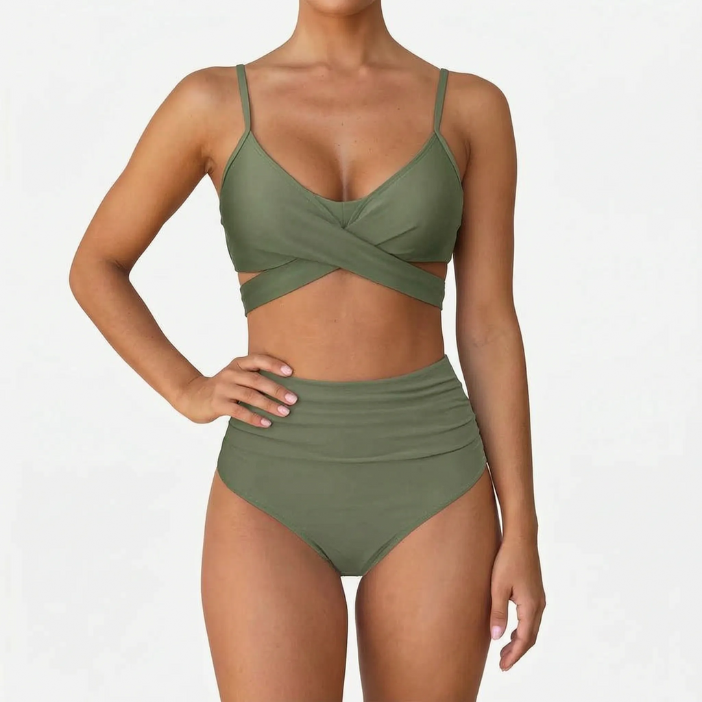 Naluwa  - Ladies High Waisted Floral Bikini Set Swimming At The Beach