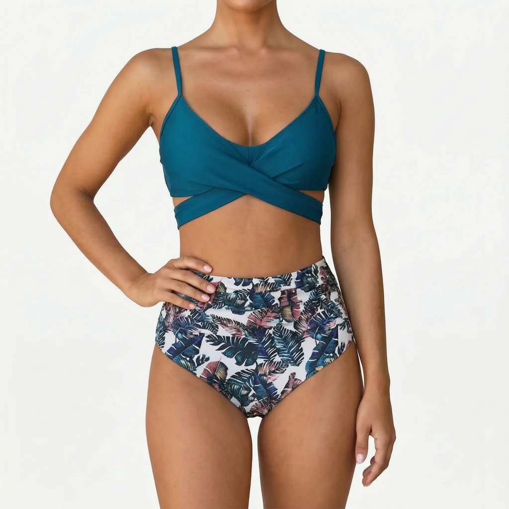Naluwa  - Ladies High Waisted Floral Bikini Set Swimming At The Beach