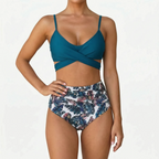 Naluwa  - Ladies High Waisted Floral Bikini Set Swimming At The Beach