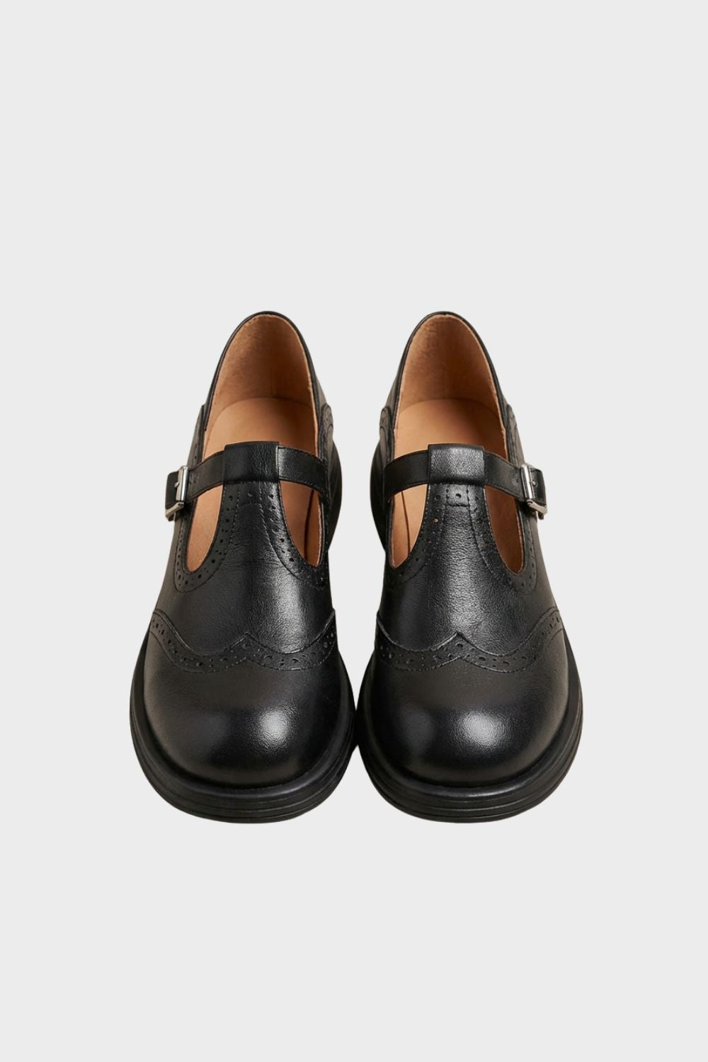 Women's Oxford Mary Jane flats with brogue detailing and buckle straps