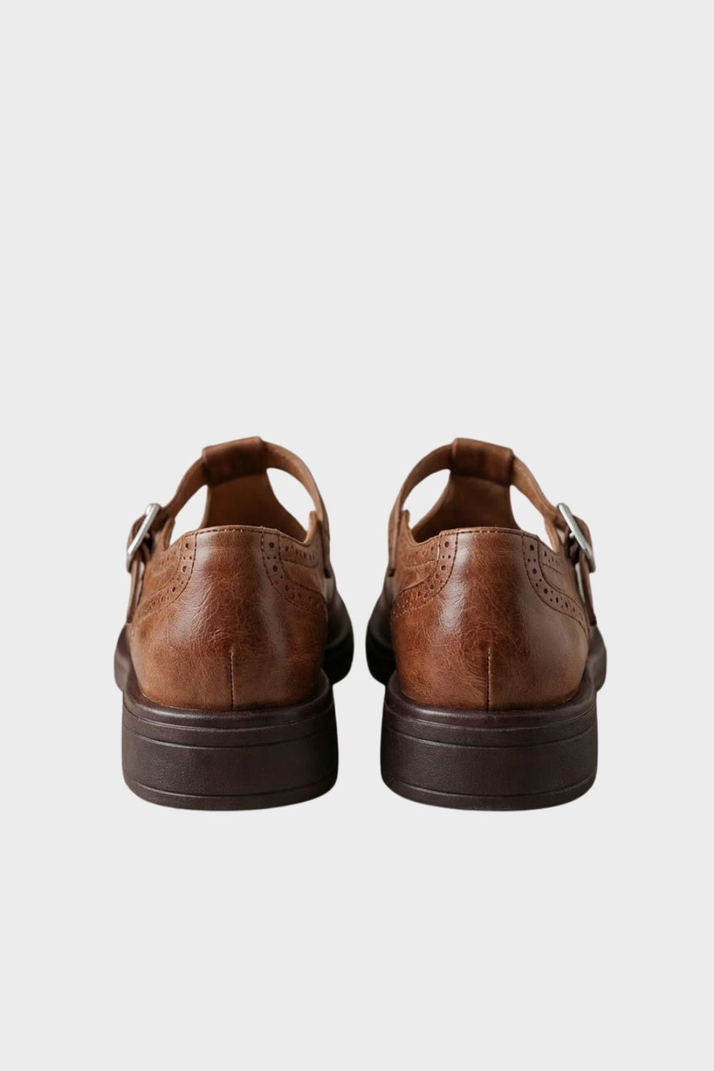 Women's Oxford Mary Jane flats with brogue detailing and buckle straps