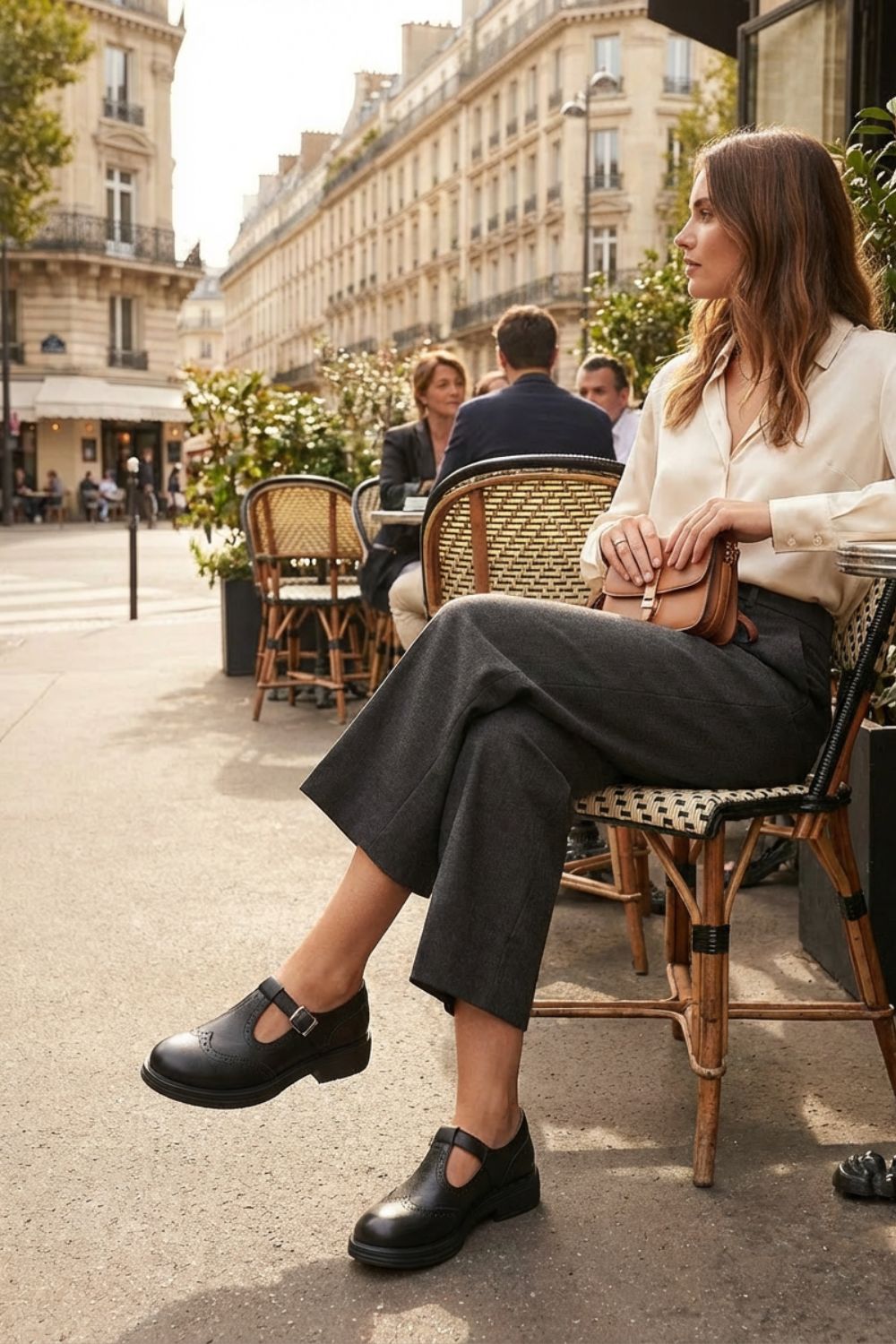 Women's Oxford Mary Jane flats with brogue detailing and buckle straps