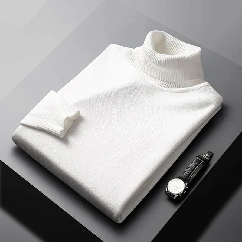 Men's plain ribbed turtleneck jumper with long sleeves