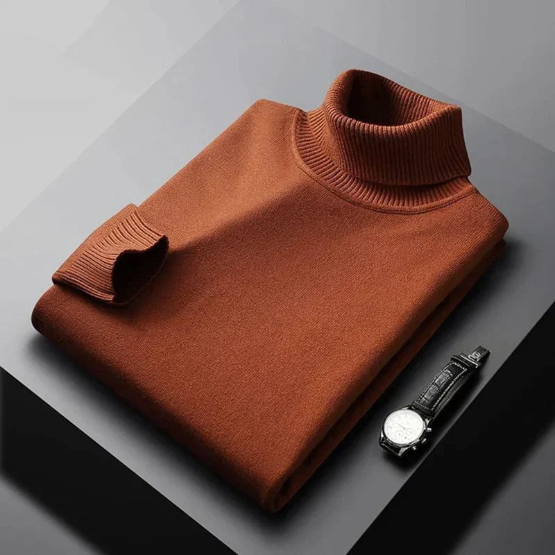 Men's plain ribbed turtleneck jumper with long sleeves