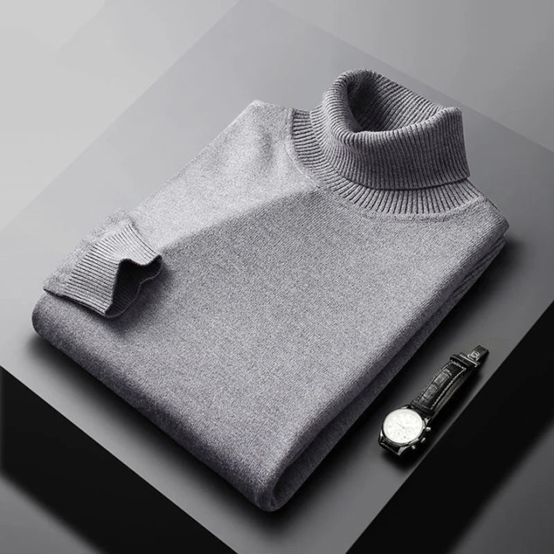 Men's plain ribbed turtleneck jumper with long sleeves
