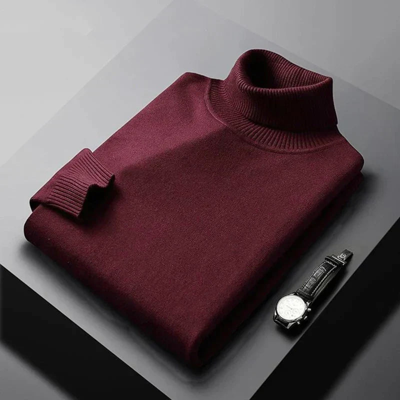 Men's plain ribbed turtleneck jumper with long sleeves