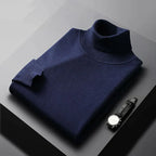 Men's plain ribbed turtleneck jumper with long sleeves
