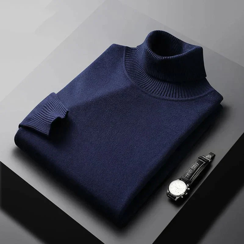 Men's plain ribbed turtleneck jumper with long sleeves