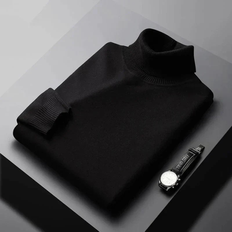 Men's plain ribbed turtleneck jumper with long sleeves