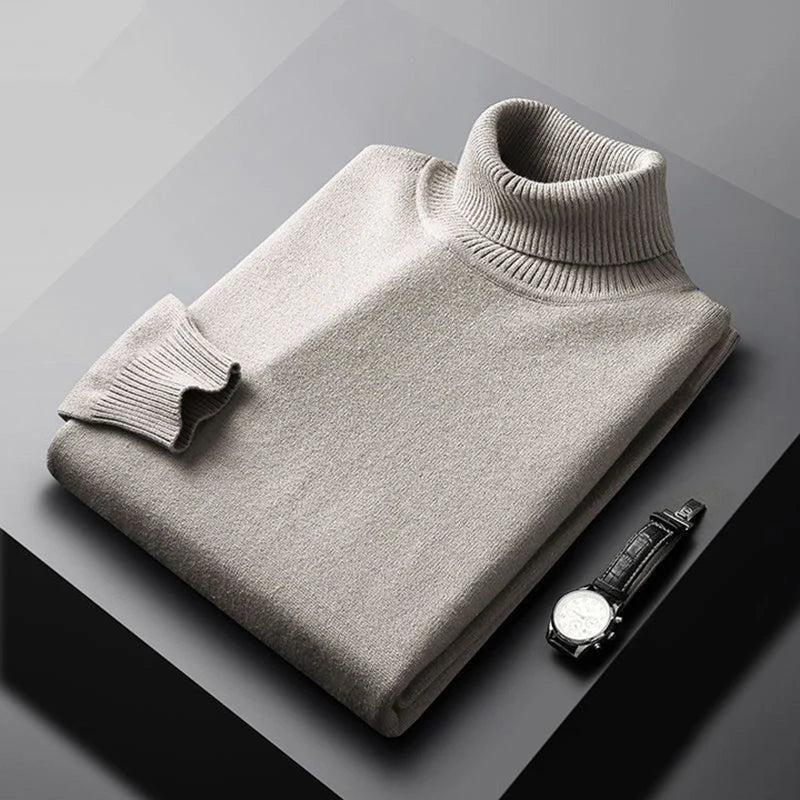 Men's plain ribbed turtleneck jumper with long sleeves