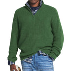 Men's ribbed quarter-zip sweater with mock neck and long sleeves
