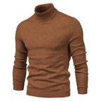 Men's long-sleeve turtleneck sweater with ribbed collar, cuffs and hem