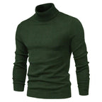 Men's long-sleeve turtleneck sweater with ribbed collar, cuffs and hem