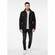 Men's utility denim jacket with high collar and multiple flap pockets