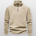 Men's quarter-zip fleece pullover with stand collar and long sleeves